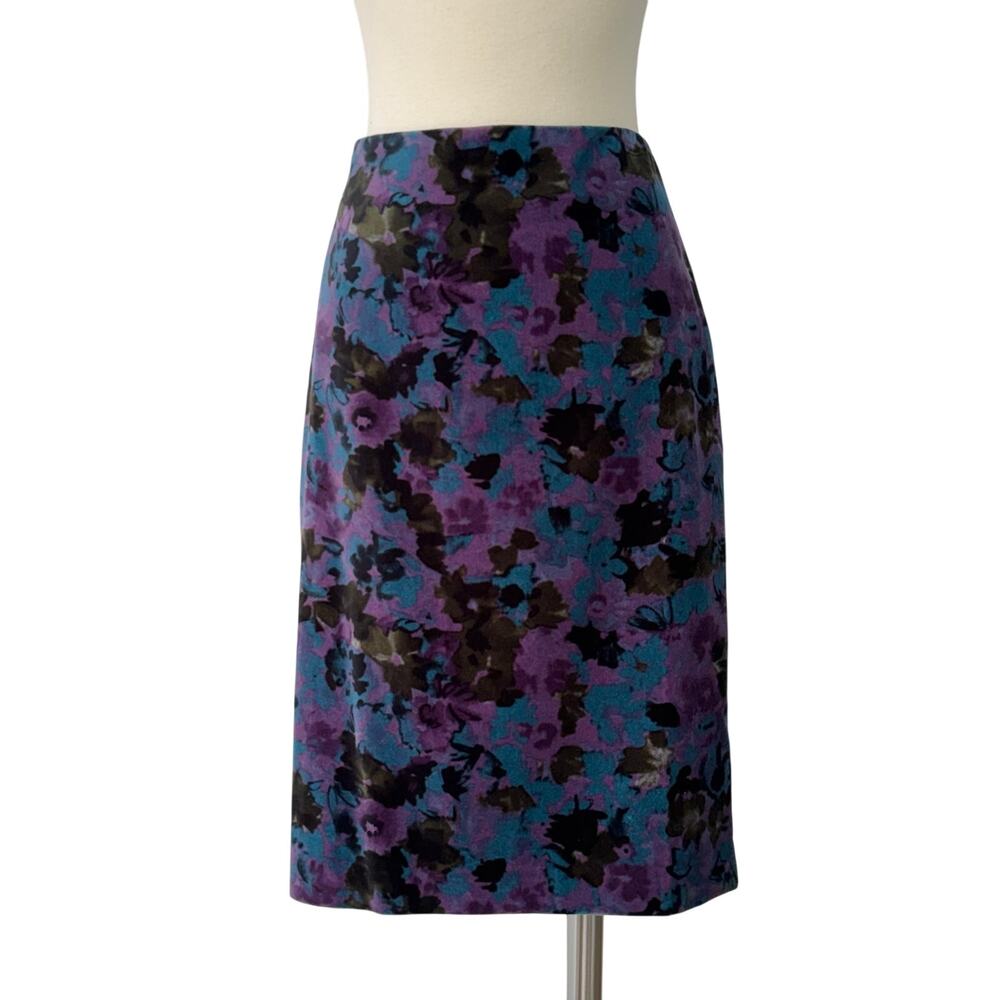 Talbots Velvet Knee-Length Skirt in Cotton Abstract Purple Blue 10 NWT